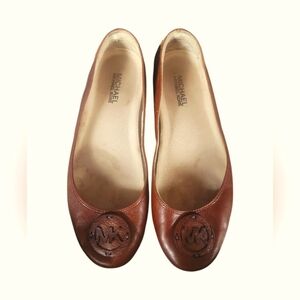 Michael Kors Brown Leather MK Logo Moccasin Flats Loafer Sz 8 1/2M